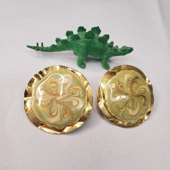 Gold And Marbled Earring - Picture 1 of 2